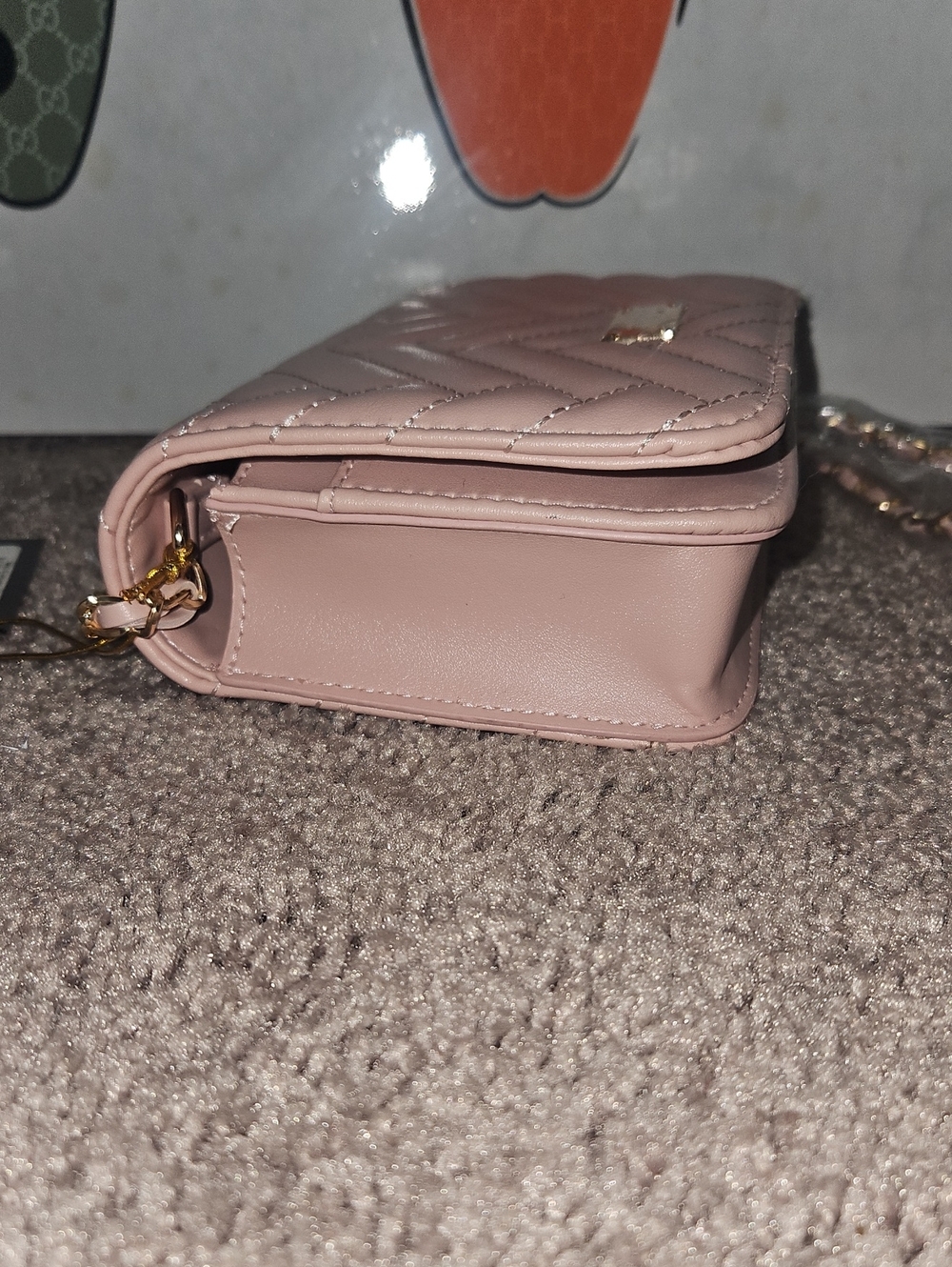bebe Quilted Pink Chain Crossbody Bag - Picture 6 of 11